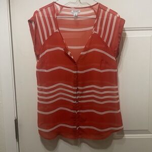 Old Navy Women's Sheer Blouse Orange White Striped Top M